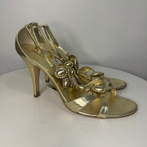 Giuseppe Zanotti Gold Strappy Pumps  Multi-Crystal  Size EU 40 (US 10) - Picture 6 of 9